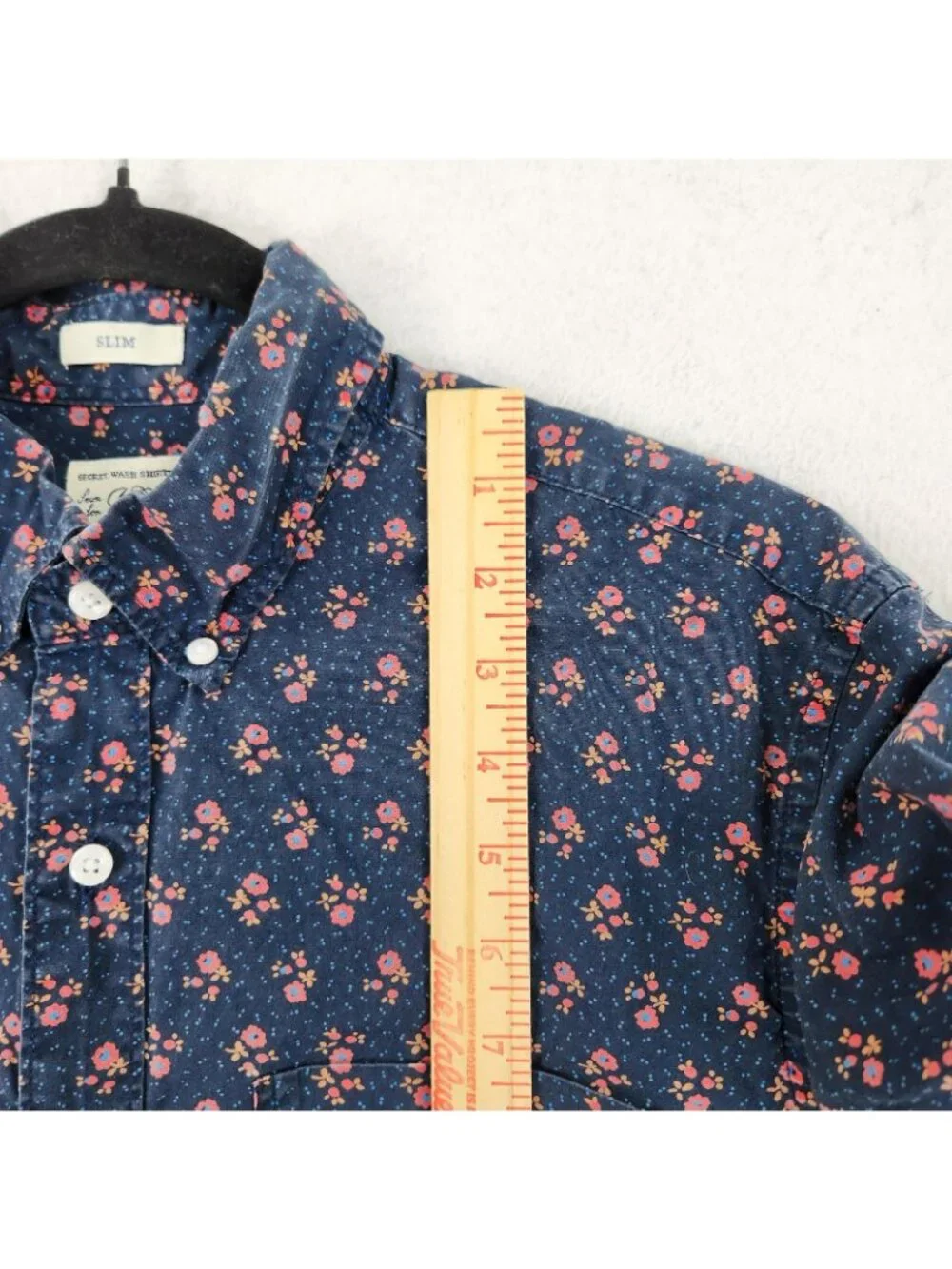 J Crew Shirt Mens Medium Blue Floral Secret Wash Shirting Slim Long Sleeve